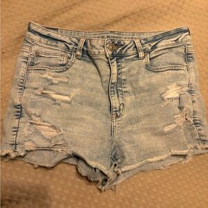 American Eagle NextLevel Stretch HighRise Light Wash Distressd Denim Jean Shorts